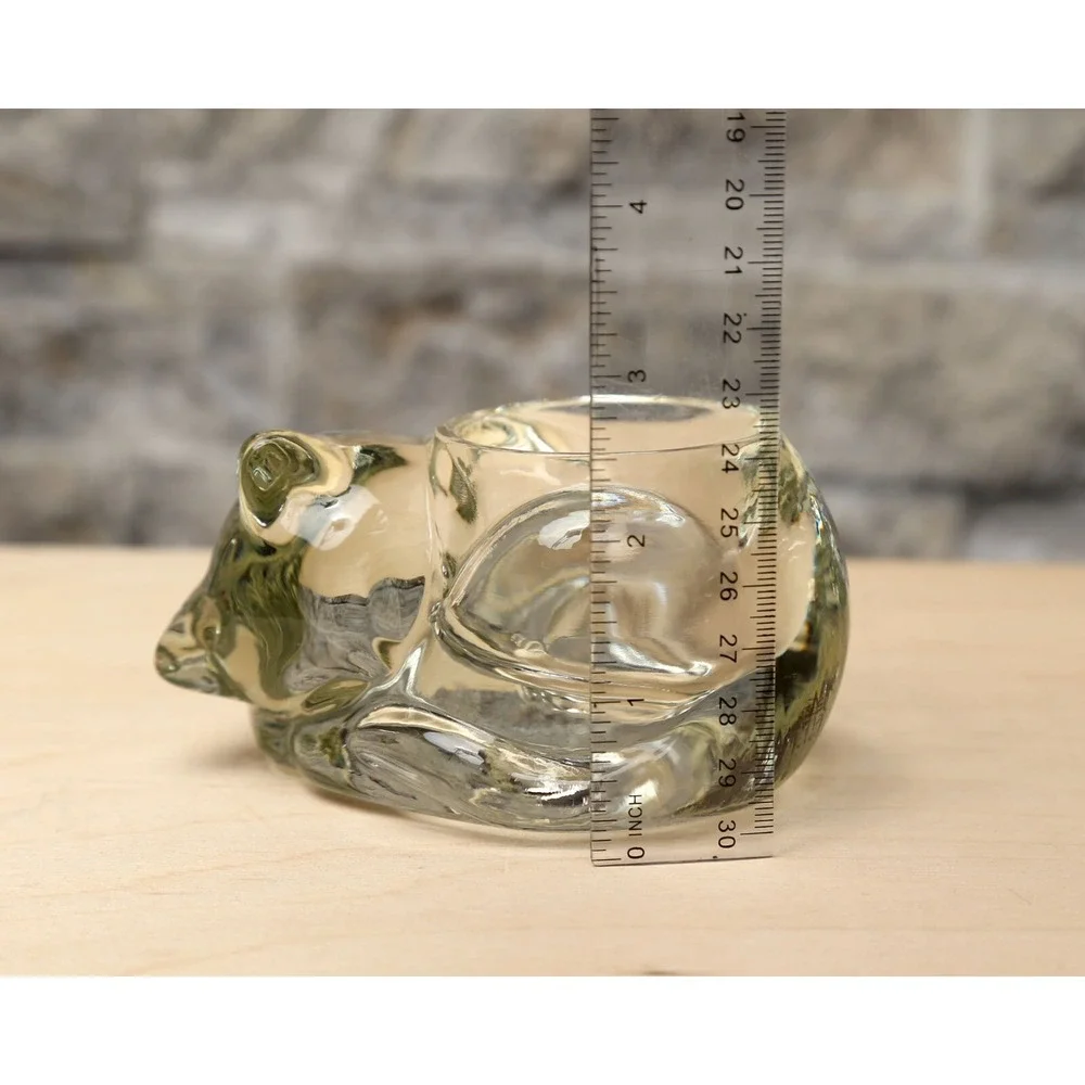 Indiana Glass Sleeping Cat Kitten Glass Votive Candle Holder Vintage